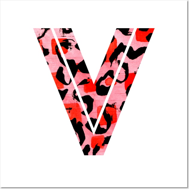 Letter V Watercolour Leopard Print Alphabet Red Wall Art by Squeeb Creative